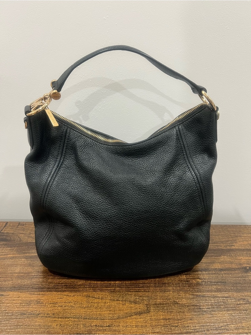Michael Kors Black Pebbled Leather Hobo with Gold Hardware
